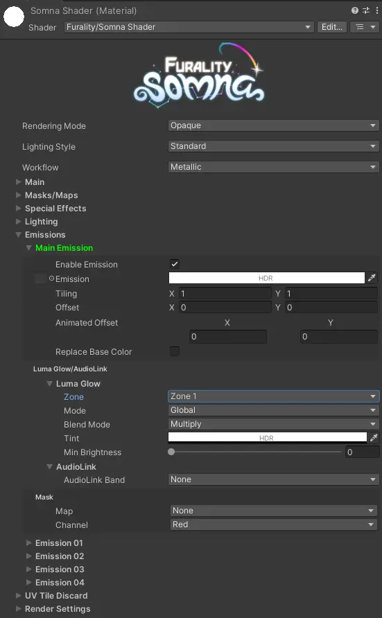 screenshot highlighting zone 1 being selected under luma glow