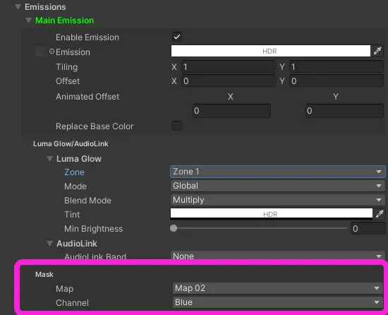 screenshot highlighting glow mask under emission