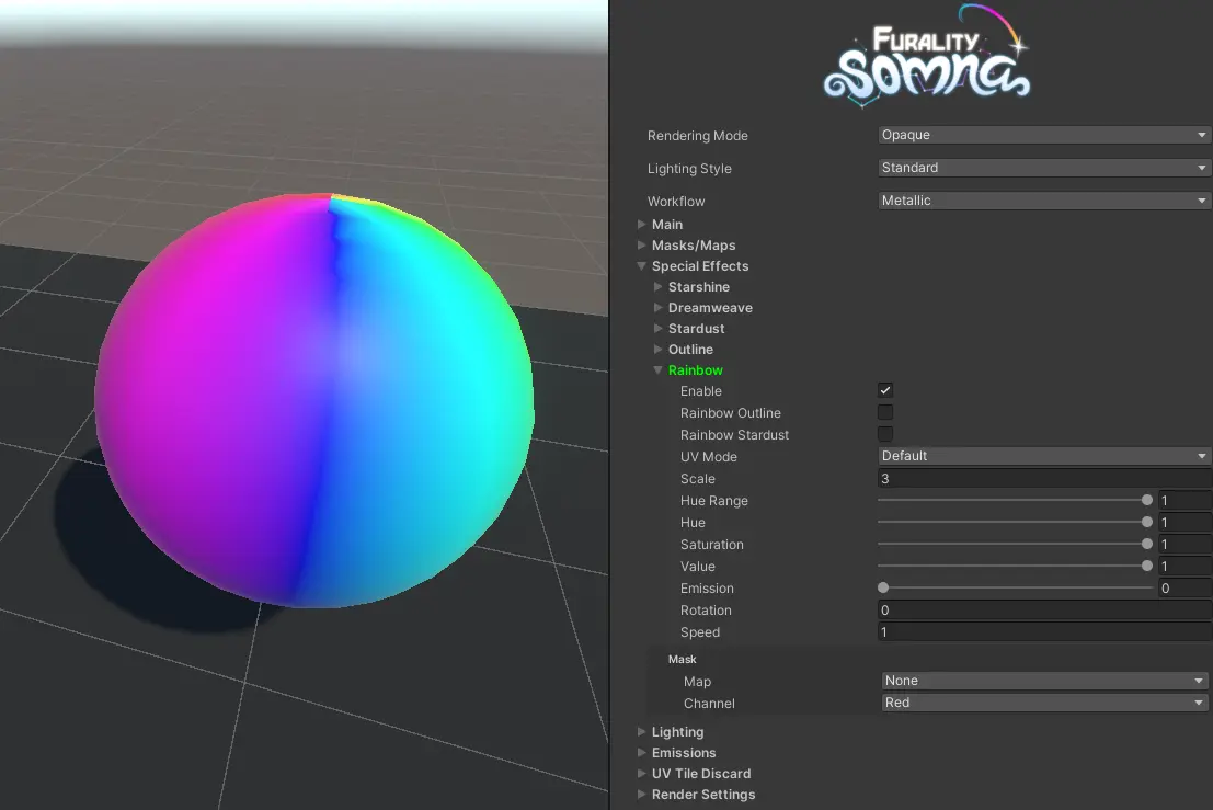 screenshot showing the rainbow effect