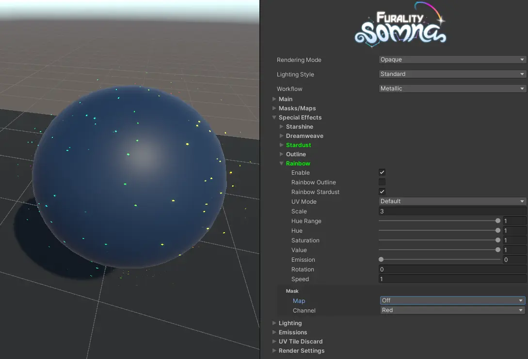 screenshot showing the rainbow effect with stardust