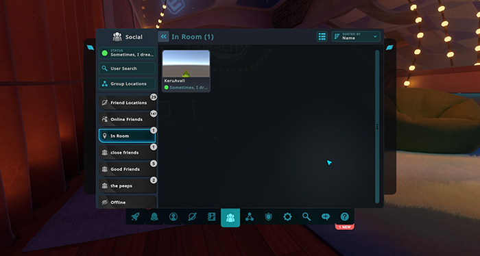 screenshot of the social menu