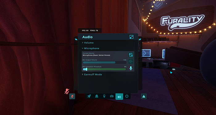 screenshot of the Audio menu, specifically microphone settings