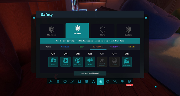 screenshot of the player safety menu